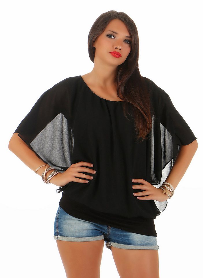 CLEO STYLE Schlupfbluse Damen Chiffon Bluse CL 2400 Schwarz One Size (36-40) von CLEO STYLE