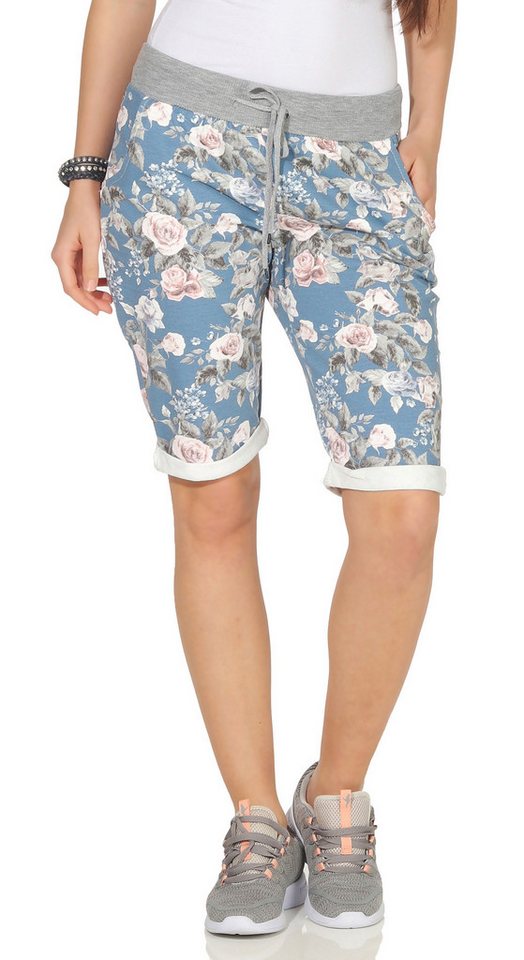 CLEO STYLE Sweatbermudas Sweat Bermuda 9 Blau Blume 1 von CLEO STYLE