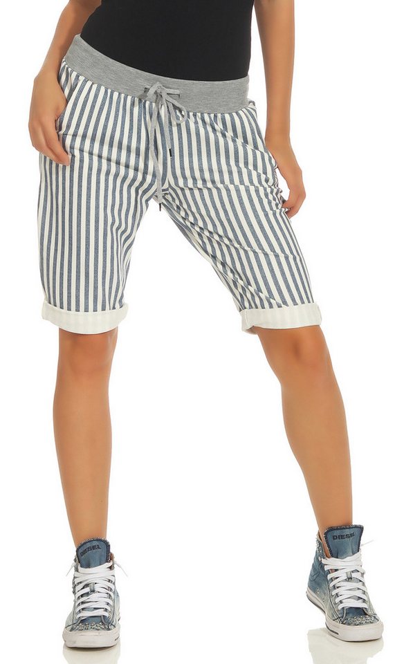 CLEO STYLE Sweatbermudas Sweat Bermuda 9 Blau Streifen von CLEO STYLE