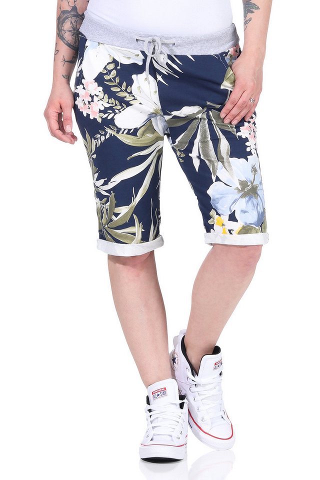 CLEO STYLE Sweatbermudas Sweat Bermuda 9 Dunkelblau / Blume 2 von CLEO STYLE