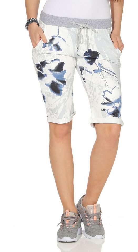 CLEO STYLE Sweatbermudas Sweat Bermuda 9 Weiß Blau von CLEO STYLE