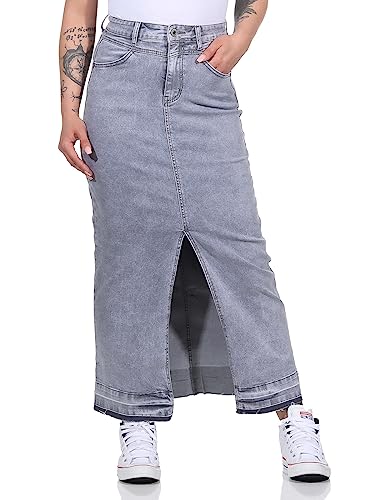 Damen Jeans Rock Langer Rock Sommerrock Strandrock Maxirock Stufenrock Lang 2576 (as3, Waist, x_s, Regular, Regular, Grau) von CLEO STYLE