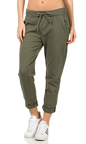 Damen Jogginhose im Boyfriend-Style Sweatpants für Freizeit Sport und Fitness 15 (One Size 36-40, Oliv) von CLEO STYLE