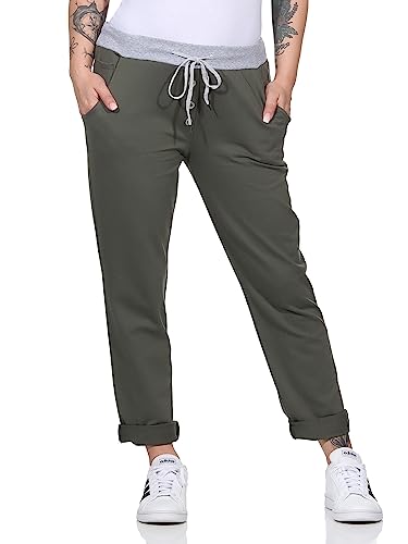 Damen Jogginhose im Boyfriend-Style Sweatpants für Freizeit Sport und Fitness 4030 (as3, Numeric, Numeric_34, Numeric_38, Regular, Regular, Olive) von CLEO STYLE