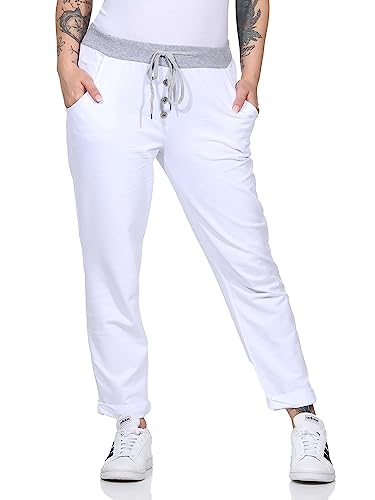 Damen Jogginhose im Boyfriend-Style Sweatpants für Freizeit Sport und Fitness 4030 (as3, Numeric, Numeric_34, Numeric_38, Regular, Regular, Weiß) von CLEO STYLE