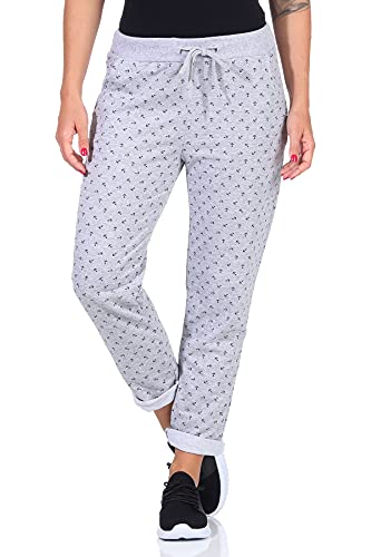 Damen Jogginhose im Boyfriend-Style Sweatpants für Freizeit Sport und Fitness mit Anker Print 1313 (Hellgrau) von CLEO STYLE