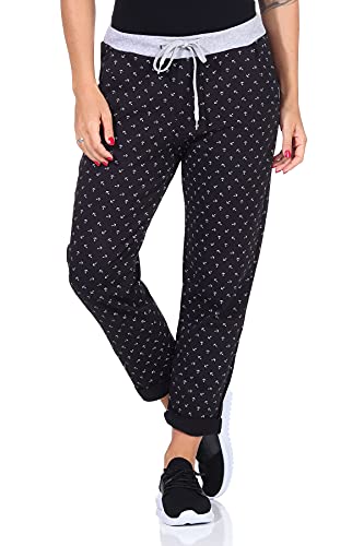 Damen Jogginhose im Boyfriend-Style Sweatpants für Freizeit Sport und Fitness mit Anker Print 1313 (Schwarz) von CLEO STYLE