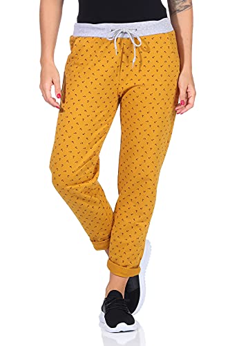 Damen Jogginhose im Boyfriend-Style Sweatpants für Freizeit Sport und Fitness mit Anker Print 1313 (Senf) von CLEO STYLE
