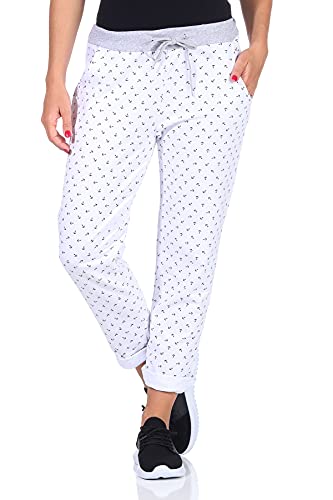 Damen Jogginhose im Boyfriend-Style Sweatpants für Freizeit Sport und Fitness mit Anker Print 1313 (Weiß) von CLEO STYLE