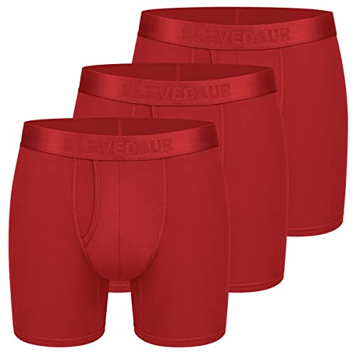 CLEVEDAUR Herren-Unterwäsche, 3er-Pack, Mikro-Modal-Boxershorts, offener Hosenschlitz, H: 3er-Pack, Rot im Polybeutel (Hosenschlitz), XX-Large von CLEVEDAUR