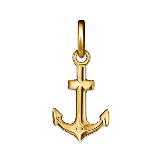 CLEVER SCHMUCK Goldener kleiner Damen Anhänger Anker 15 mm schlicht beidseitig plastisch und glänzend 333 GOLD 8 KARAT im Etui sand von CLEVER SCHMUCK