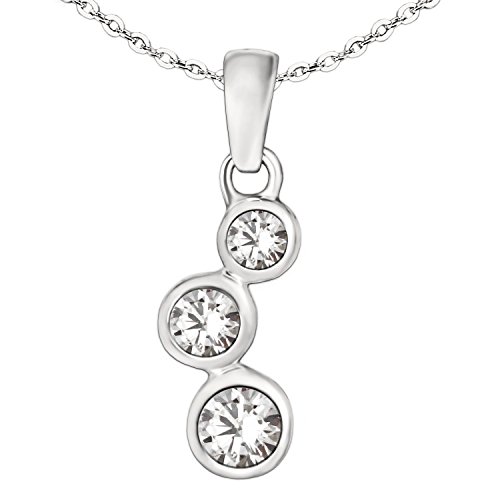 CLEVER SCHMUCK Damen Halskette Anhänger mit 3 Zirkonias 11 x 7 mm unterschiedlich große Steine & feiner Kette Anker 45 cm 925 Sterling Silber 925 im Etui weiß von CLEVER SCHMUCK