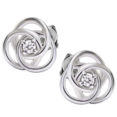 CLEVER SCHMUCK Damen Ohrstecker Knoten Kringel verschnörkelt 9 mm mit Zirkonia mittig glänzend 925 Sterling Silber im Schmucketui von CLEVER SCHMUCK