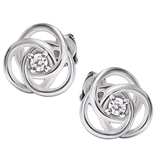 Clever Schmuck Damen Ohrstecker Knoten Kringel verschnörkelt 9 mm mit Zirkonia mittig glänzend Sterling Silber 925 von CLEVER SCHMUCK