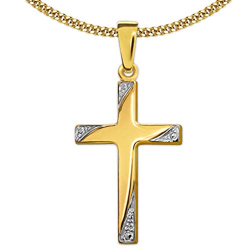 CLEVER SCHMUCK Erstkommunion Kinder Kreuz 19 mm bicolor Kreuzenden verziert 333 Gold 8 Karat & vergoldeter Kette Panzer 38 cm im Kreuz Etui von CLEVER SCHMUCK