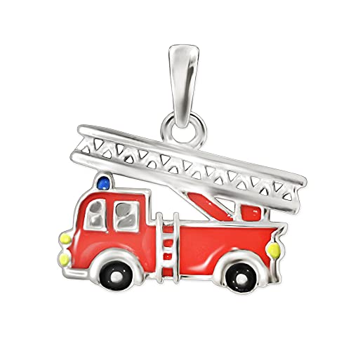 CLEVER SCHMUCK Feuerwehr Anhänger 12 x 9 mm rot schwarz gelb lackiert glänzend Sterling Silber 925 für kleinen Jungen in Geschenkfaltbox von CLEVER SCHMUCK