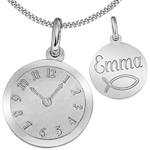 Clever Schmuck Set mit Gravur: Silberner Anhänger Geburts Uhr matt und glänzend mit wählbarer Kette, beides STERLING SILBER 925 im Etui von CLEVER SCHMUCK