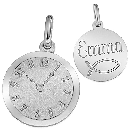 CLEVER SCHMUCK mit Gravur: Silberner Anhänger Geburts-Uhr matt und glänzend STERLING SILBER 925 ohne Kette von CLEVER SCHMUCK