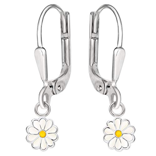 CLEVER SCHMUCK Gänseblümchen Mädchen Ohrhänger 23 mm mit Mini Blume 6 mm weiß gelb bunt lackiert 925 Sterling Silber im Etui rosa von CLEVER SCHMUCK