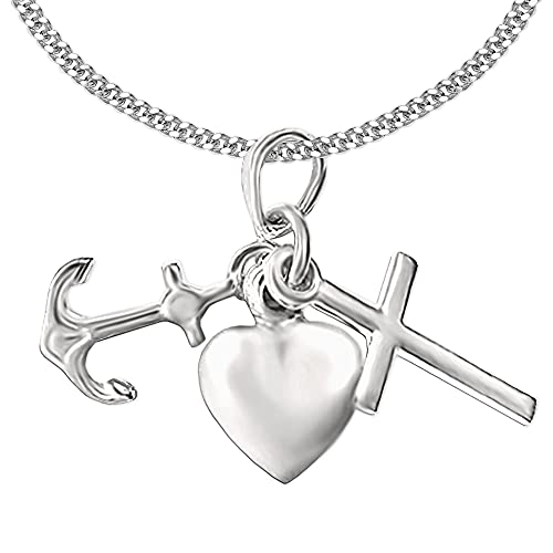 CLEVER SCHMUCK Glaube Liebe Hoffnung Halskette Anhänger 3-teilig Silberkreuz Herz Anker mit Kette 45 cm Sterlig Silber 925 im Kreuz-Etui von CLEVER SCHMUCK