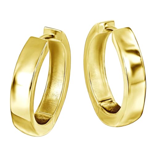 CLEVER SCHMUCK Paar goldene schlichte Creolen Ø 19 mm 3,5 mm breit glänzend Sterling Silber 925 goldplattiert für Herren, Damen, Jugendliche im Schmucketui von CLEVER SCHMUCK