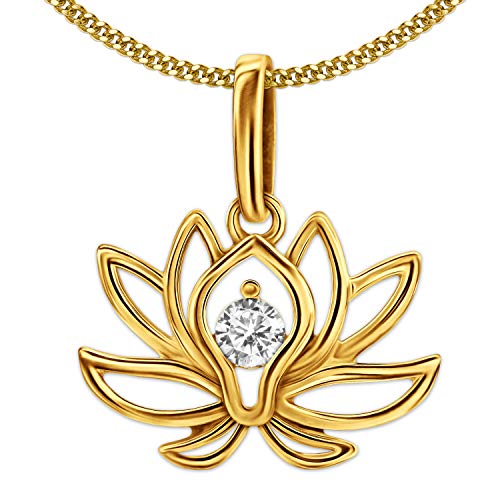 CLEVER SCHMUCK Goldene Damen Halskette mit Anhänger Lotusblume 17x12 mm 1 Zirkonia & Kette Panzer 45 cm 925 Sterling Silber gold-plattiert von CLEVER SCHMUCK