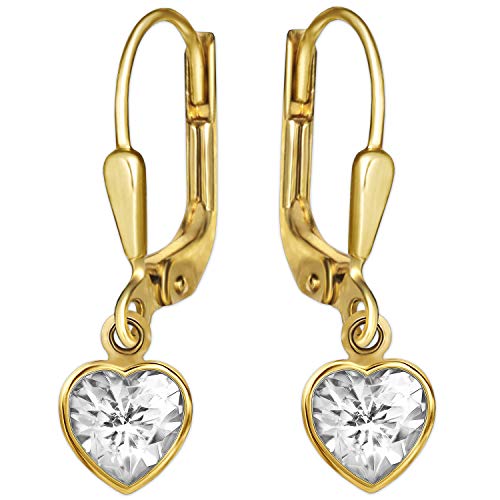 CLEVER SCHMUCK Goldene Damen Ohrhänger 23 mm mit Zirkonia Herz 8 mm glänzend 333 Gold 8 Karat im Schmucketui von CLEVER SCHMUCK