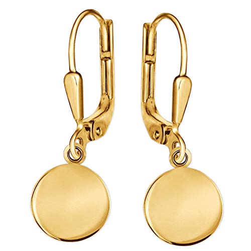 CLEVER SCHMUCK Goldene Damen Ohrringe als Ohrhänger 27 mm mit Mini Plättchen rund Ø 10 mm glänzend 925 Sterling Silber gold-plattiert von CLEVER SCHMUCK