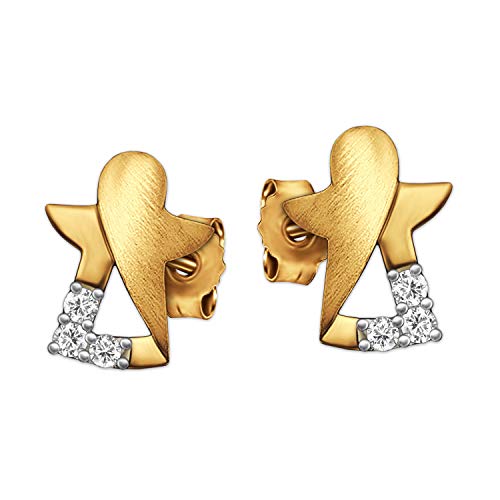 CLEVER SCHMUCK Goldene Damen Ohrringe als Ohrstecker kleine Ohrstecker Engel 7 x 5 m innen offen schlichtes Design matt und glänzend mit 3 Zirkonias stilisiert 333 GOLD 8 KARAT im Etui sand von CLEVER SCHMUCK