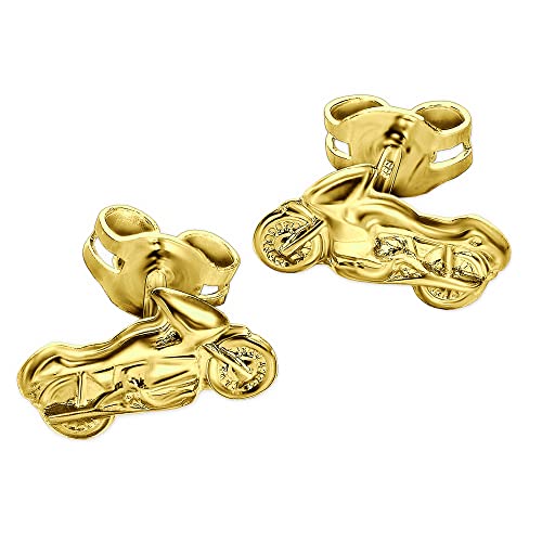 CLEVER SCHMUCK Goldene Herren Damen Ohrringe als Ohrstecker Paar Motorrad 9 x 5 mm schlicht und glänzend 333 GOLD 8 KARAT im Etui sand von CLEVER SCHMUCK
