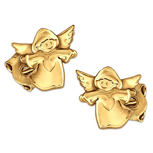 CLEVER SCHMUCK Goldene Kinder Ohrringe als Ohrstecker Kleiner Engel 7 mm mit Herz seidenmatt 333 Gold 8 Karat von CLEVER SCHMUCK