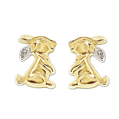 CLEVER SCHMUCK Goldene kleine Damen Ohrstecker Hase 8 x 6 mm bicolor glänzend 333 GOLD 8 KARAT im Etui sand von CLEVER SCHMUCK