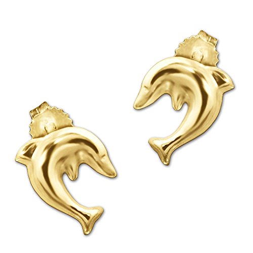 CLEVER SCHMUCK Goldene kleine Damen Ohrringe als Ohrstecker Mini Delfin 7 x 6 mm schlicht glänzend 333 Gold 8 Karat im Schmucketui von CLEVER SCHMUCK