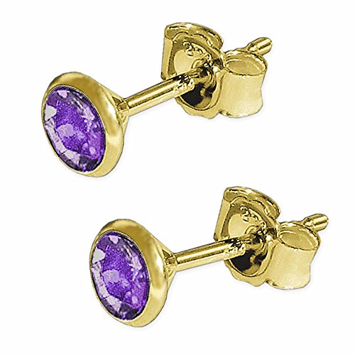 CLEVER SCHMUCK Goldene Paar Edelstein Ohrstecker mit Amethyst Ø 4 mm rund in Kelchfassung glänzend 333 GOLD 8 KARAT im Etui sand von CLEVER SCHMUCK