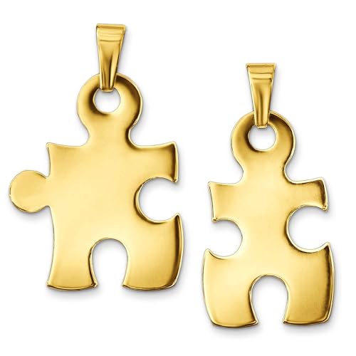 CLEVER SCHMUCK 2 goldene Partneranhänger 2 geteilte Puzzleteile je 19 mm glänzend 333 Gold 8 Karat von CLEVER SCHMUCK