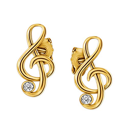 CLEVER SCHMUCK Goldene kleine Damen Ohrringe als Ohrstecker Mini Notenschlüssel 9 x 5 mm elegant mit Zirkonia weiß glänzend 333 GOLD 8 KARAT von CLEVER SCHMUCK