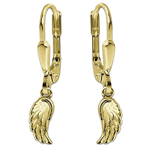 CLEVER SCHMUCK Goldene kleine Kinder Ohrringe als Ohrhänger 23 mm Mini Flügel 8 mm glänzend 333 Gold 8 Karat für Mädchen im Etui Sand von CLEVER SCHMUCK