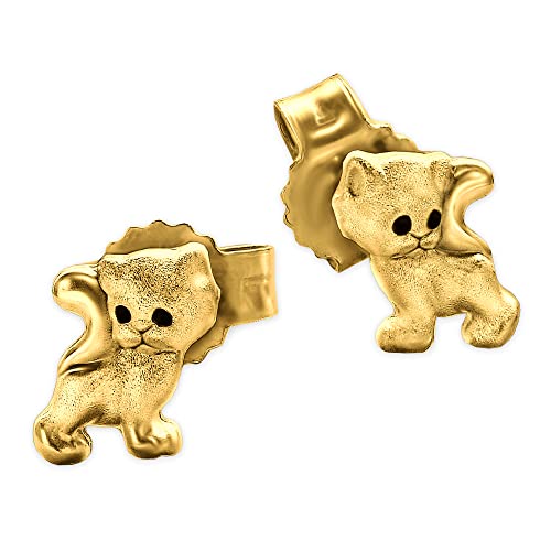 CLEVER SCHMUCK Goldene kleine Kinder Ohrstecker Mini Katze 6 x 5 mm mit schwarzen Augen seidenmatt und glänzend 333 GOLD 8 KARAT für Kinder im Etui sand von CLEVER SCHMUCK