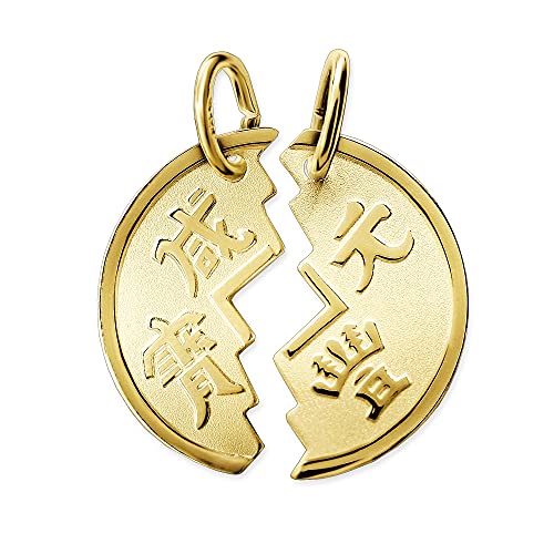CLEVER SCHMUCK Goldener 2-teiliger Partneranhänger als geteilte Münze Ø 18 mm chinesisch Tai Pan matt und glänzend 333 Gold 8 Karat für Damen und Herren im Schmucketui von CLEVER SCHMUCK