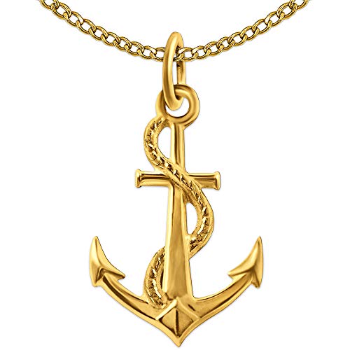 CLEVER SCHMUCK Goldener Anhänger Anker mit Seil 18 x 14 mm beidseitig plastisch glänzend & Kette Panzer 45 cm beides 333 Gold 8 Karat im Etui von CLEVER SCHMUCK