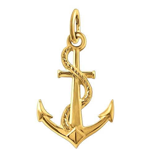 CLEVER SCHMUCK Goldener Anker Anhänger Anker mit Seil 18x14mm beidseitig plastisch glänzend 333 Gold 8 Karat für Jugendliche Damen Herren im Schmucketui anthrazit von CLEVER SCHMUCK