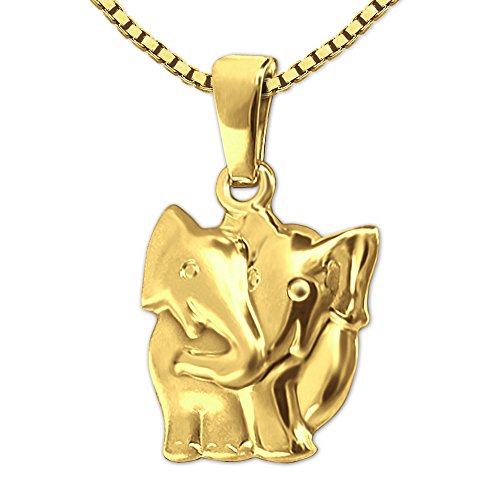 CLEVER SCHMUCK Goldener Anhänger Elefant Paar 15 mm 333 Gold 8 Karat mit vergoldeter Kette Venezia 42 cm im Etui weiß von CLEVER SCHMUCK