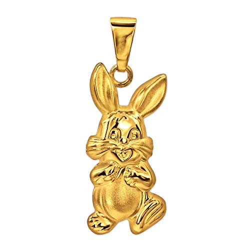 CLEVER SCHMUCK Goldener Damen Kinder Anhänger Hase 19 mm beidseitig figürlich plastische Form matt und glänzend kombiniert 333 GOLD 8 KARAT von CLEVER SCHMUCK