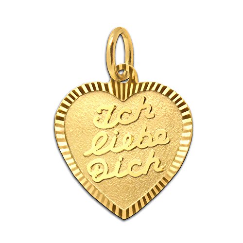 CLEVER SCHMUCK Goldener Anhänger Herz 13 mm matt mit Aufschrift Ich liebe dich Rand diamantiert glänzend 333 GOLD 8 KARAT im Etui Rot Ich liebe Dich von CLEVER SCHMUCK