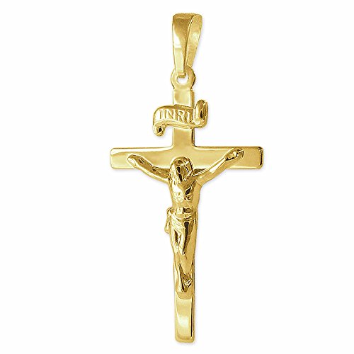 CLEVER SCHMUCK Goldener Anhänger Jesus Kreuz 25 mm INRI flache elegante Form und glänzend 333 GOLD 8 KARAT von CLEVER SCHMUCK