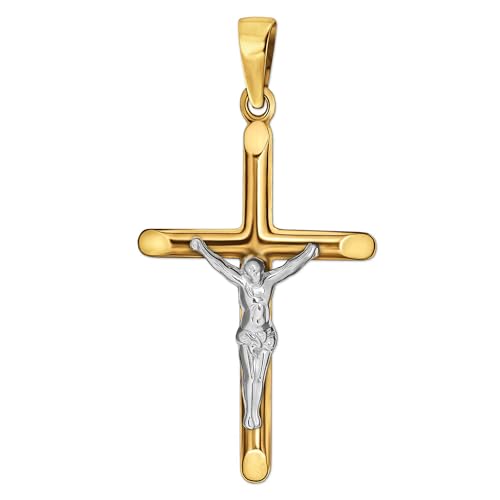 CLEVER SCHMUCK Goldener Anhänger Jesus Kreuz 26 mm glänzend, plastische Form, schmale halbrunde Balken an den Enden abgeflacht 333 GOLD 8 KARAT von CLEVER SCHMUCK