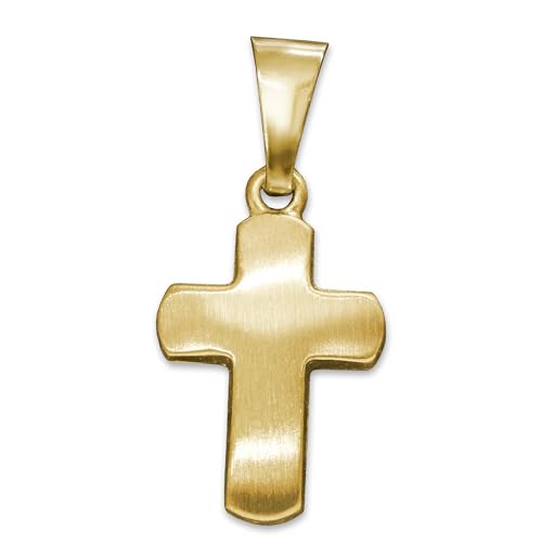 CLEVER SCHMUCK Goldener Mini Anhänger kleines schlichtes Kreuz 12 mm seidenmatt leicht gewölbt 333 GOLD 8 KARAT für Kinder mit Schmucketui von CLEVER SCHMUCK
