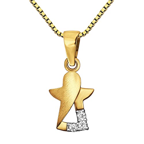 CLEVER SCHMUCK Goldener Anhänger Mini Engel 11 mm matt glänzend 3 Zirkonias stilisiert 333 Gold 8 Karat und vergoldeter Kette Venezia 36 cm im Etui weiß von CLEVER SCHMUCK