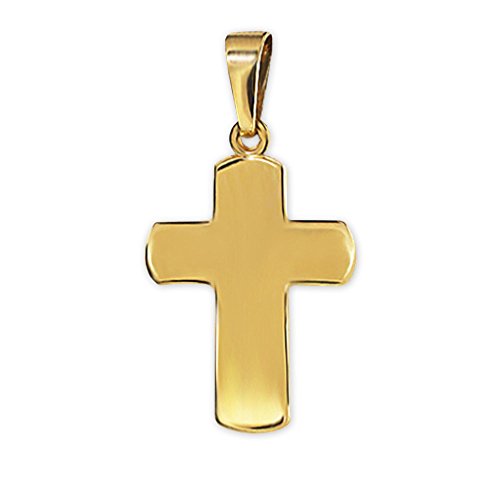 CLEVER SCHMUCK Goldener Anhänger Mini Kreuz 12 mm breite Balken, gewölbte Form hochglänzend poliert 333 GOLD 8 KARAT für Kinder von CLEVER SCHMUCK