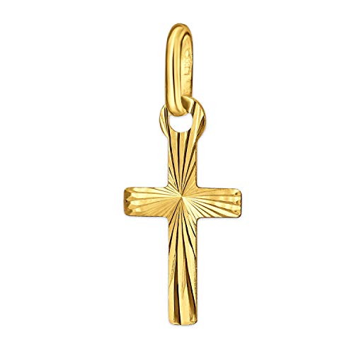 CLEVER SCHMUCK Goldener Anhänger Mini Kreuz 12 mm strahlenförmig diamantiert glänzend 333 GOLD 8 KARAT im Schmucketui von CLEVER SCHMUCK